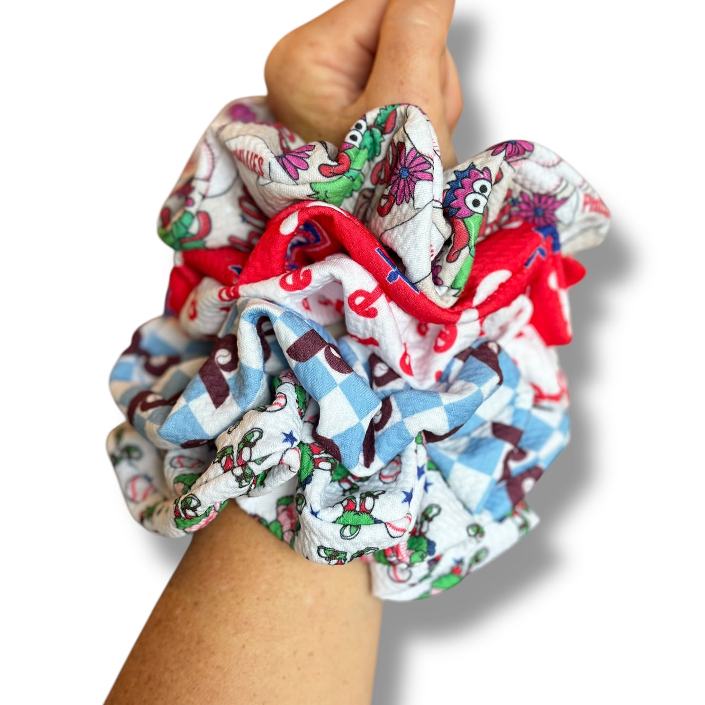 White w/Red Phillies Inspired XL Scrunchie