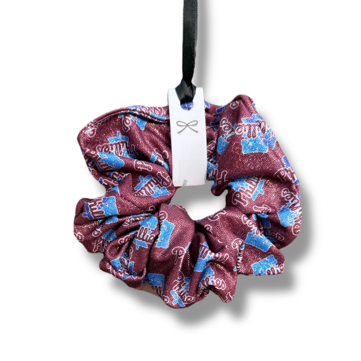 Maroon Glitter Bells Phillies Inspired XL Scrunchie