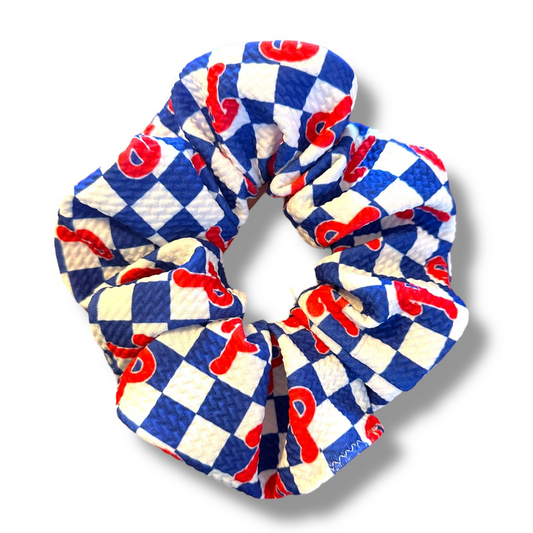 Royal Blue Checker Phillies Inspired XL Scrunchie